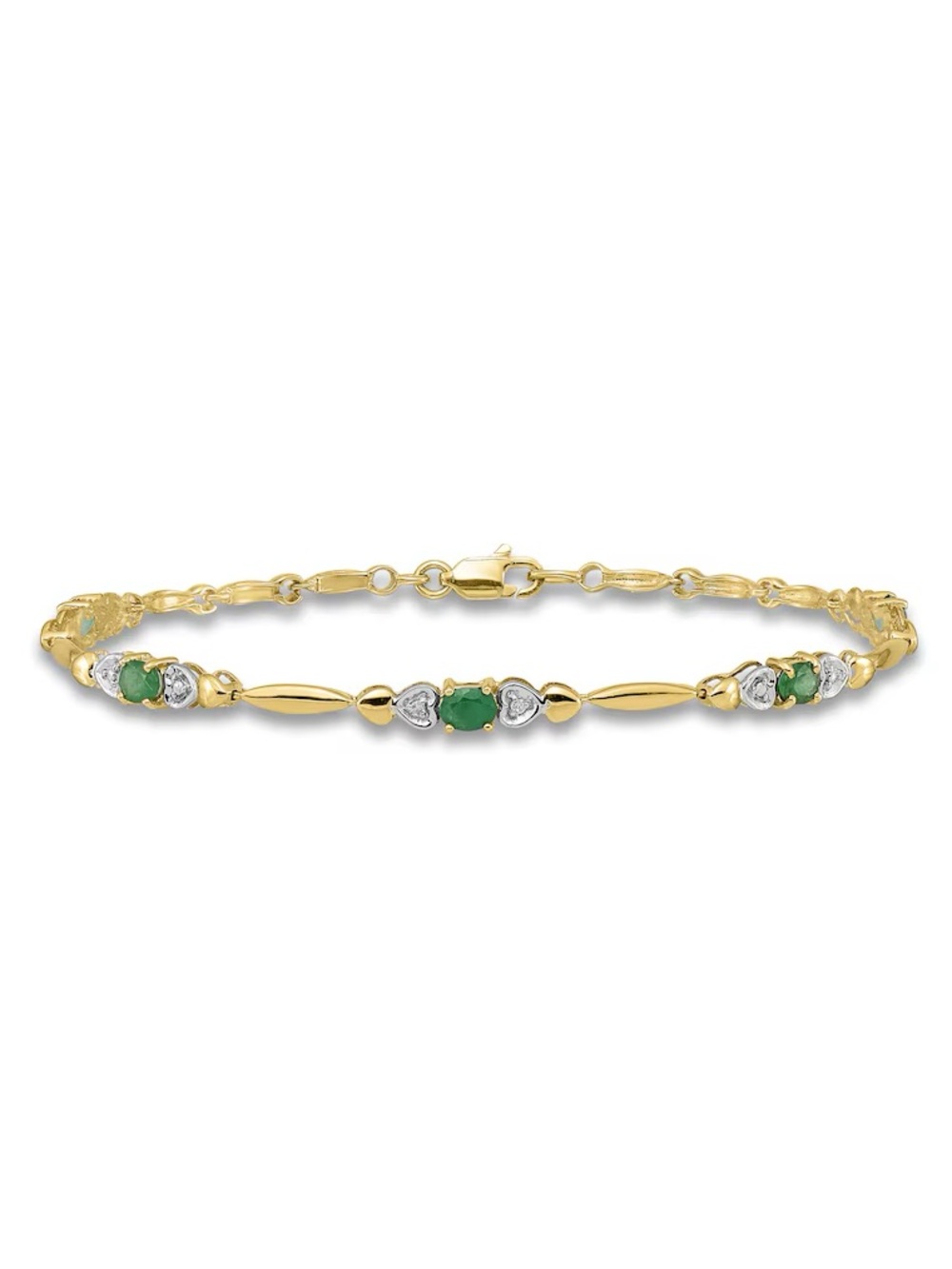 Natural Emerald Bracelet Diamond Accents 10K Yellow Gold